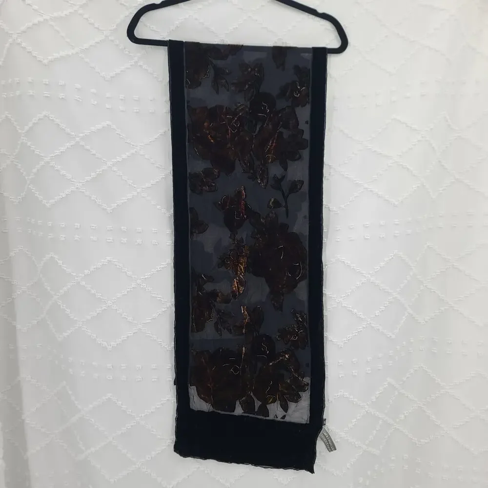 Laura Leigh Ltd floral burn out velvet silk scarf black Goth Whimsigoth Witchy